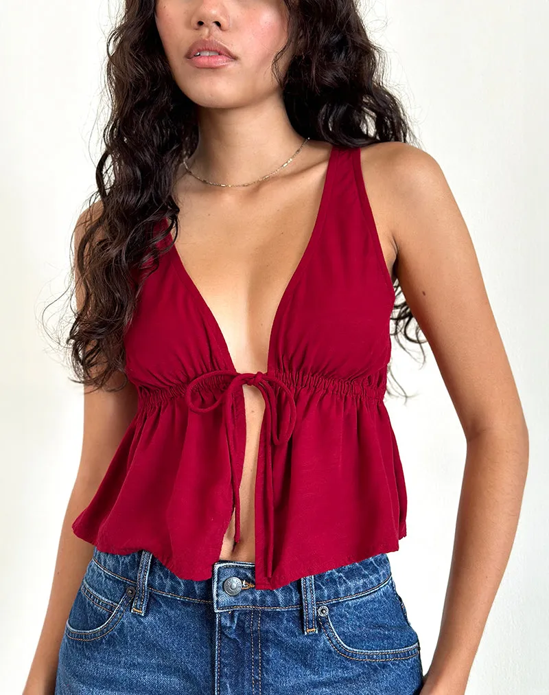 Rolia Tie Front Top in Adrenaline Red