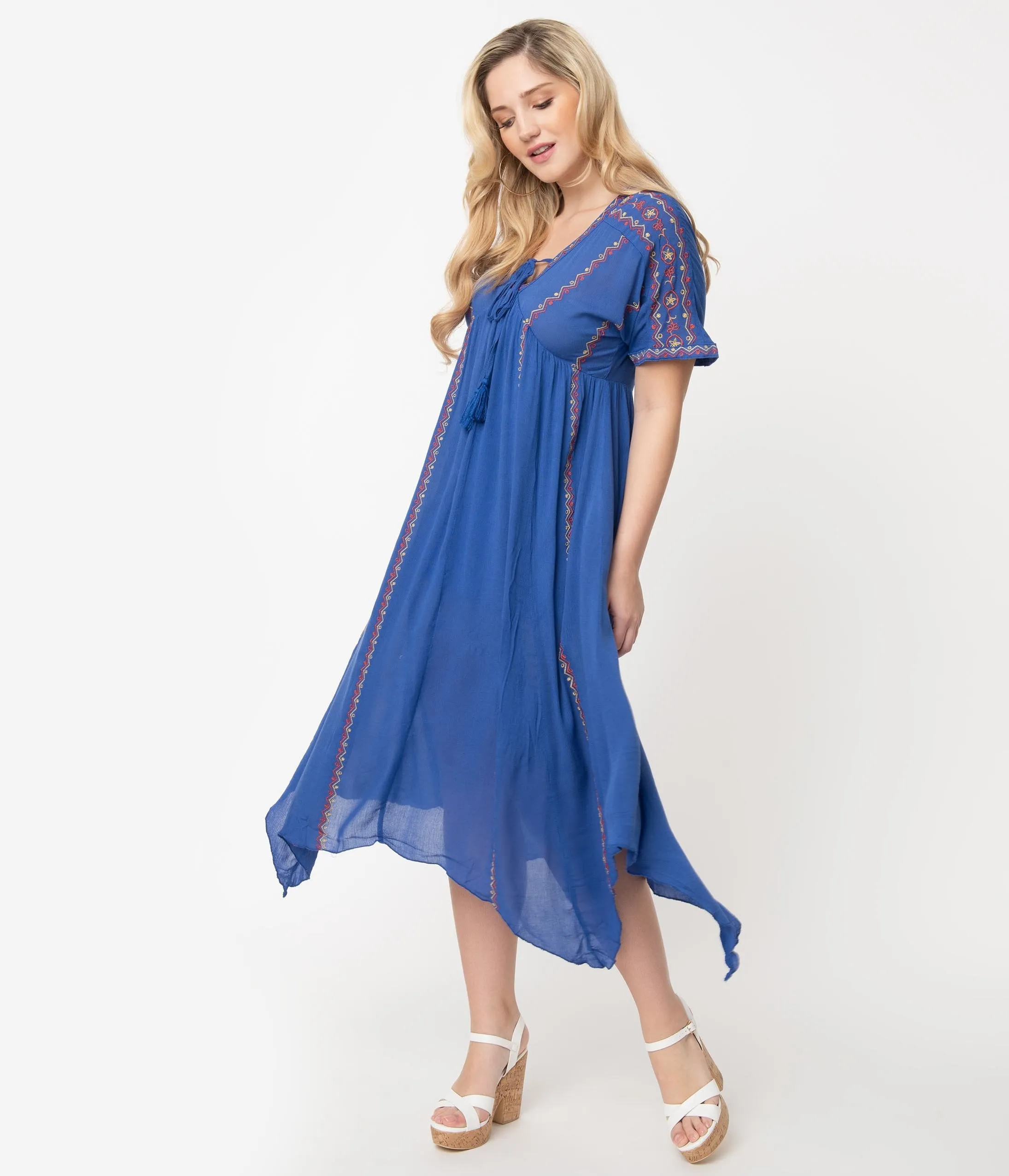 Royal Blue Embroidered Midi Dress