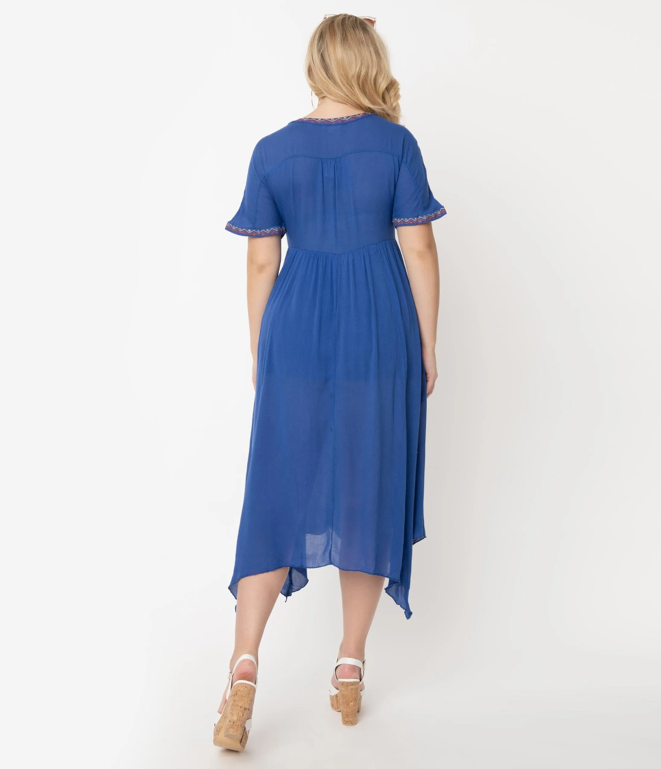 Royal Blue Embroidered Midi Dress