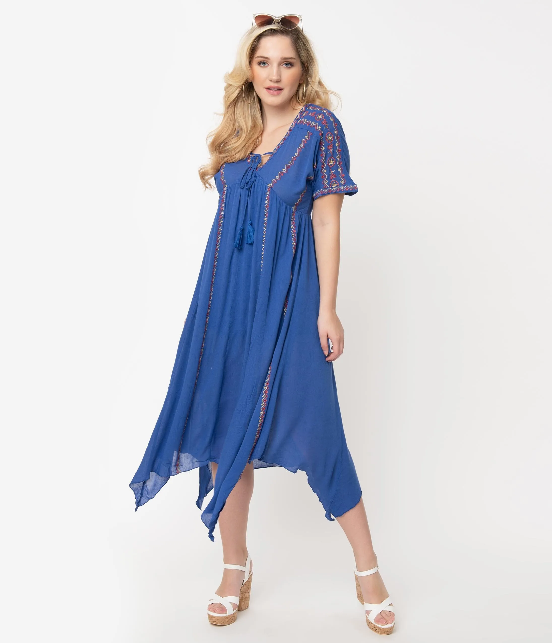 Royal Blue Embroidered Midi Dress