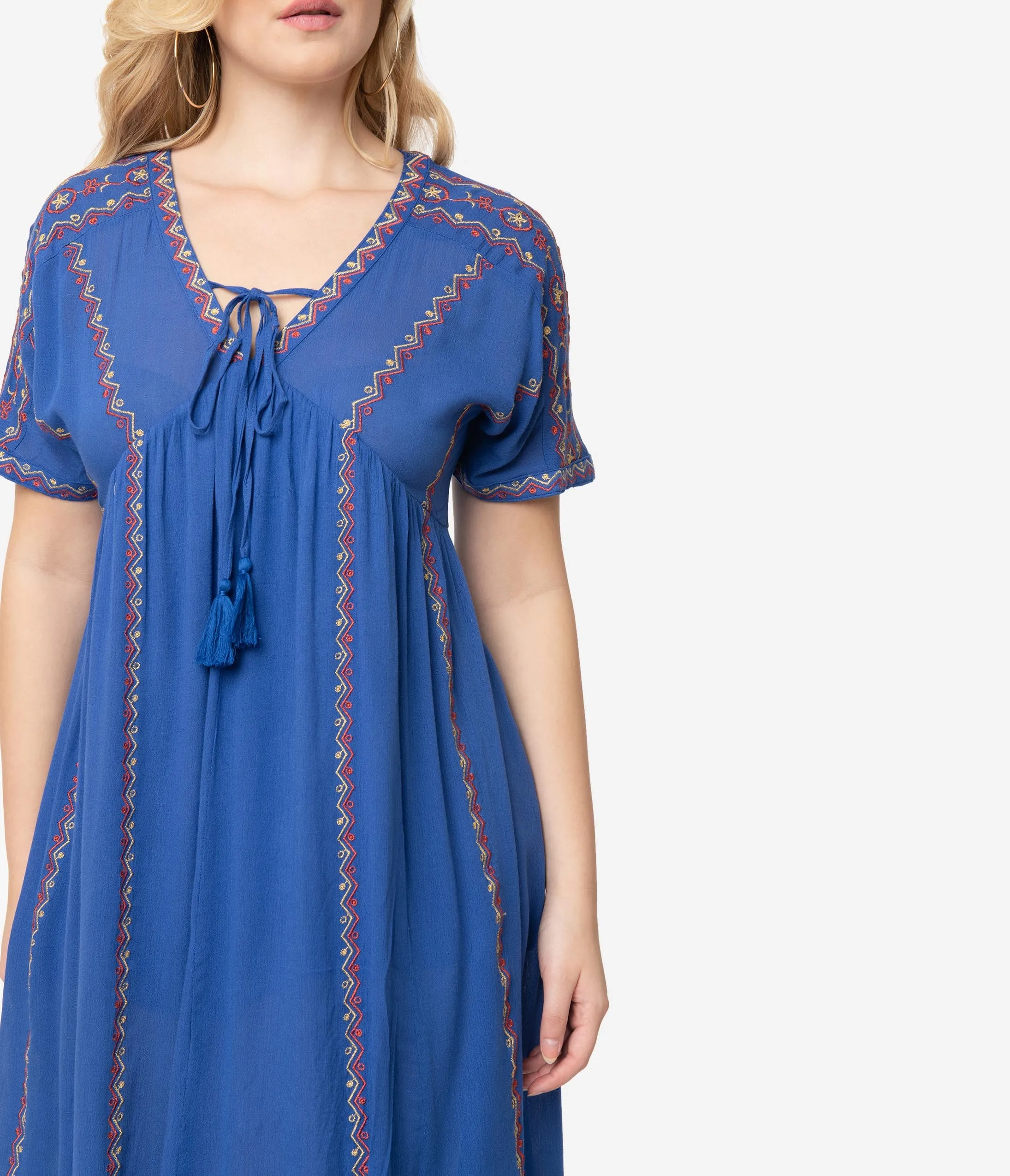 Royal Blue Embroidered Midi Dress