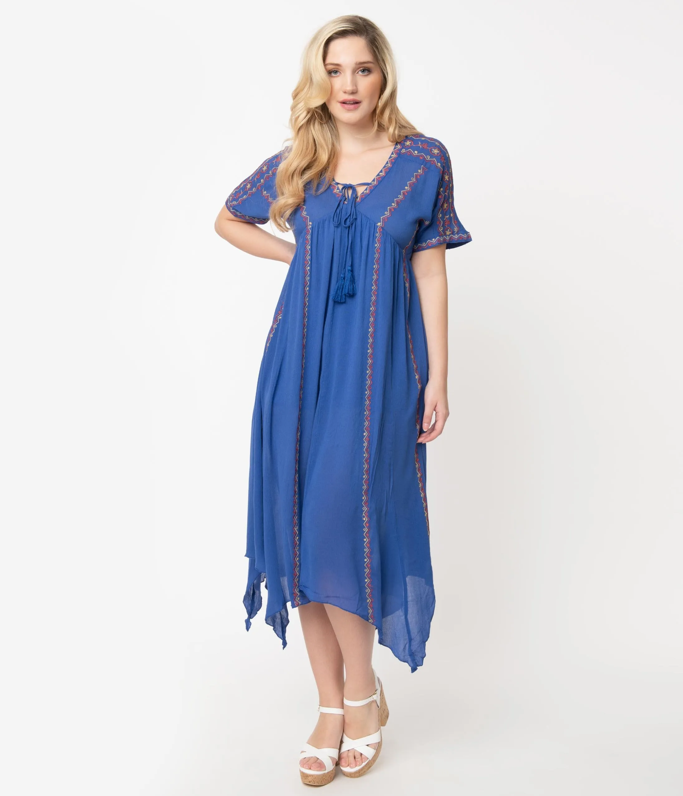 Royal Blue Embroidered Midi Dress