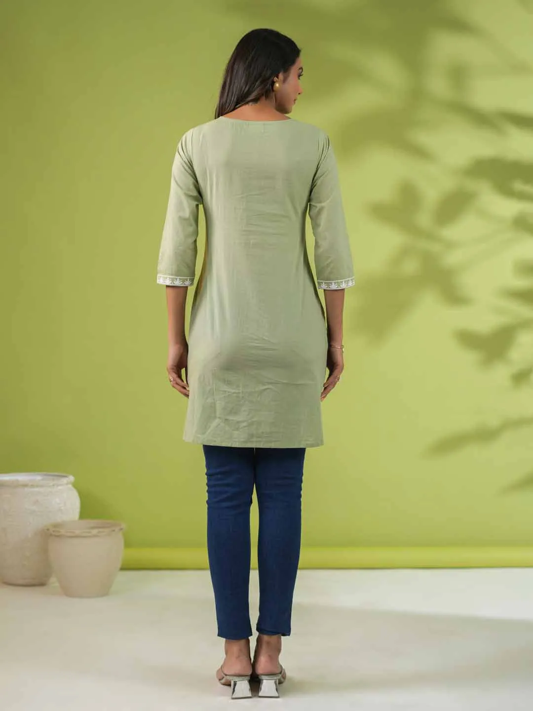 Sage Cotton Chikankari Tunic