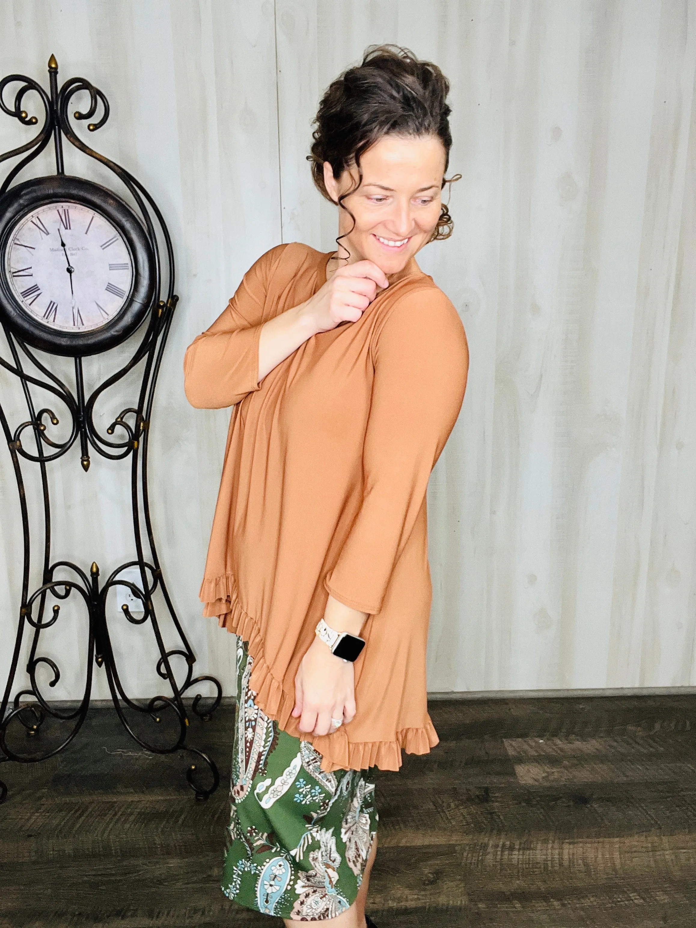 Samantha Ruffle High-Low Tunic-Copper Bronze