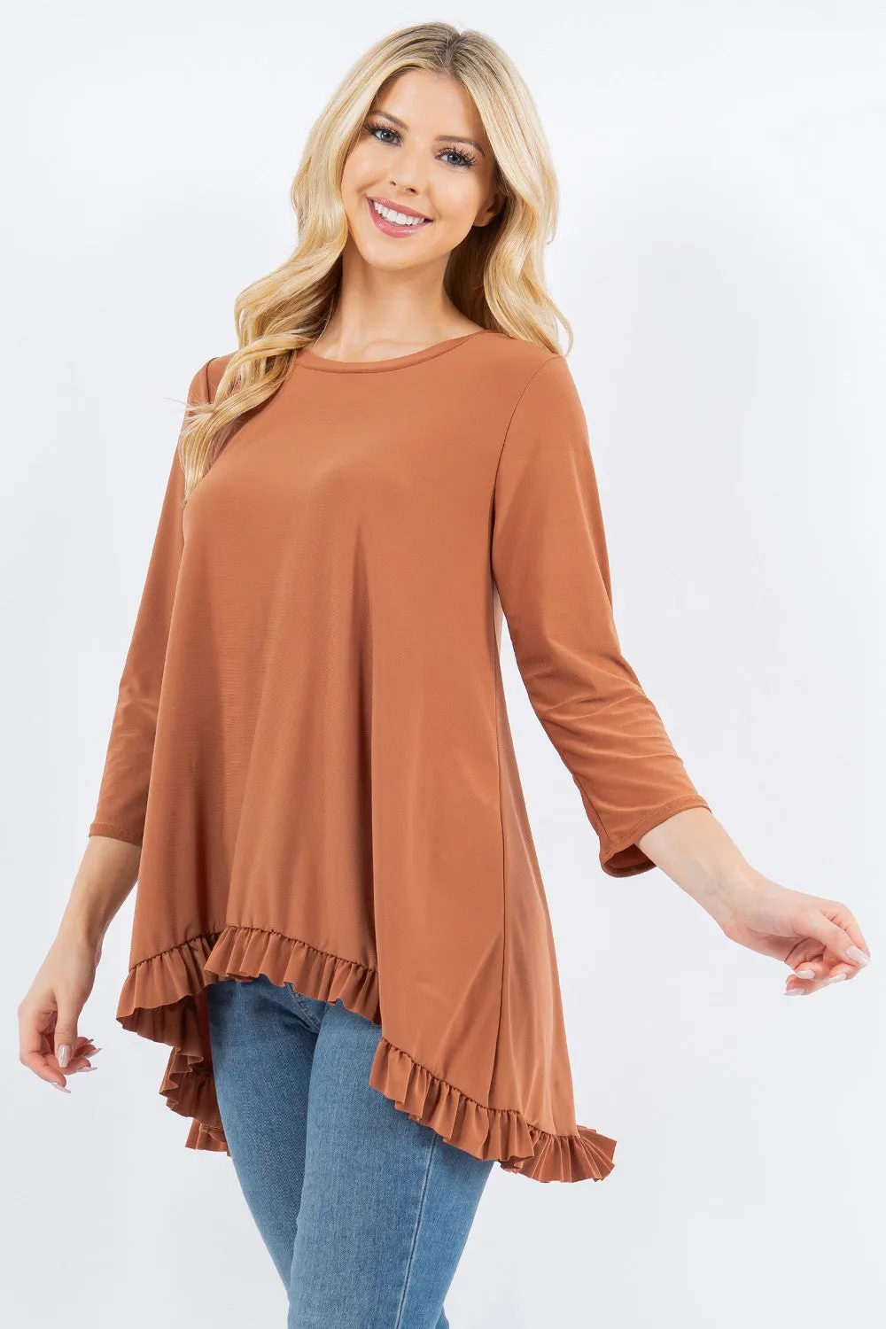 Samantha Ruffle High-Low Tunic-Copper Bronze