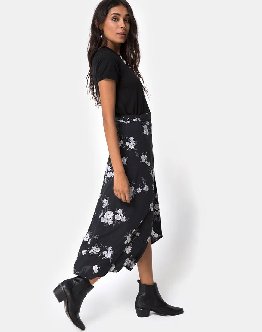 Satha Midi Skirt in Mono Flower Black