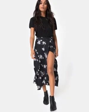 Satha Midi Skirt in Mono Flower Black