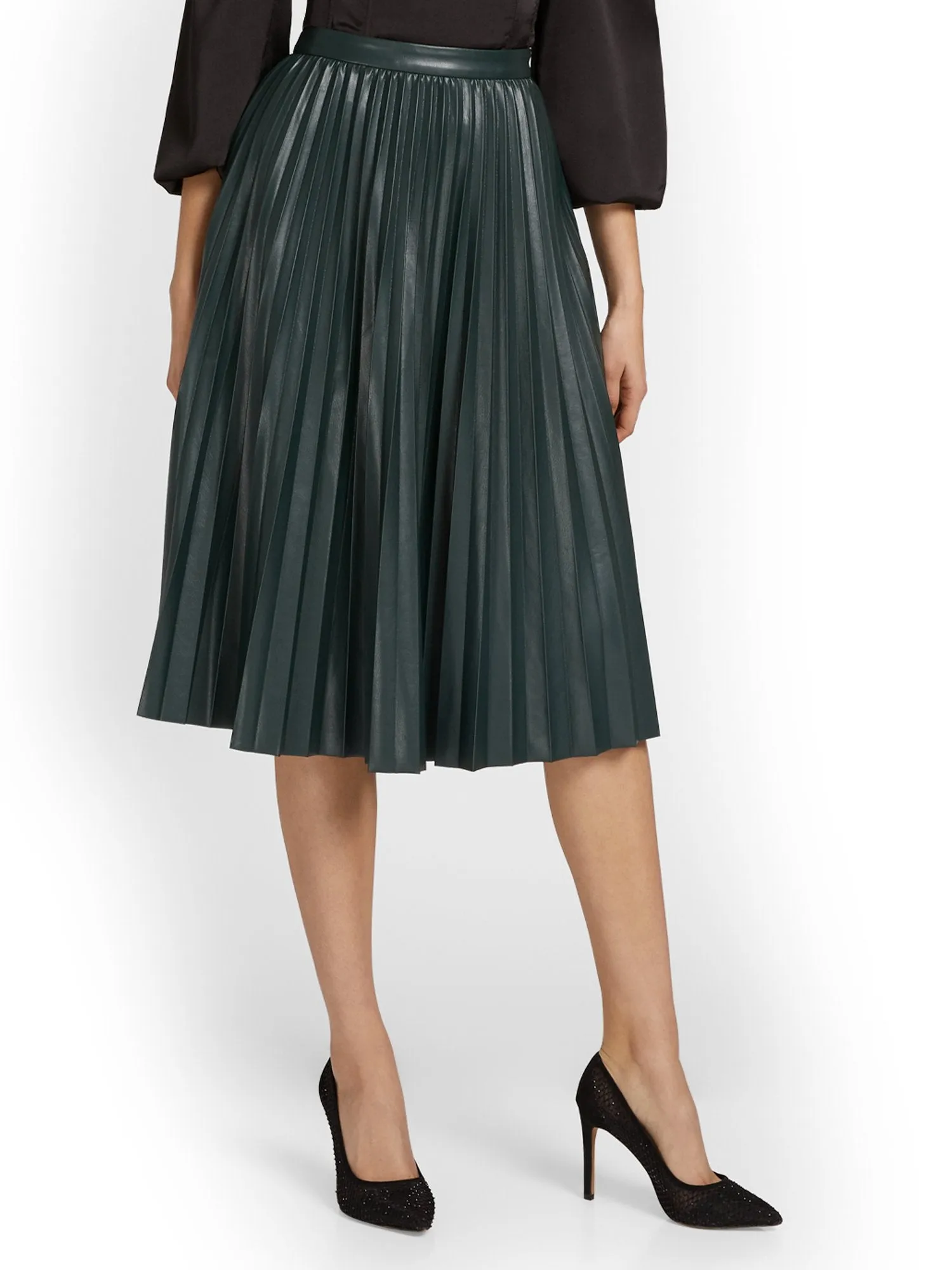 See And Be Seen Faux-Leather Pleated Midi Skirt - Brands We Love