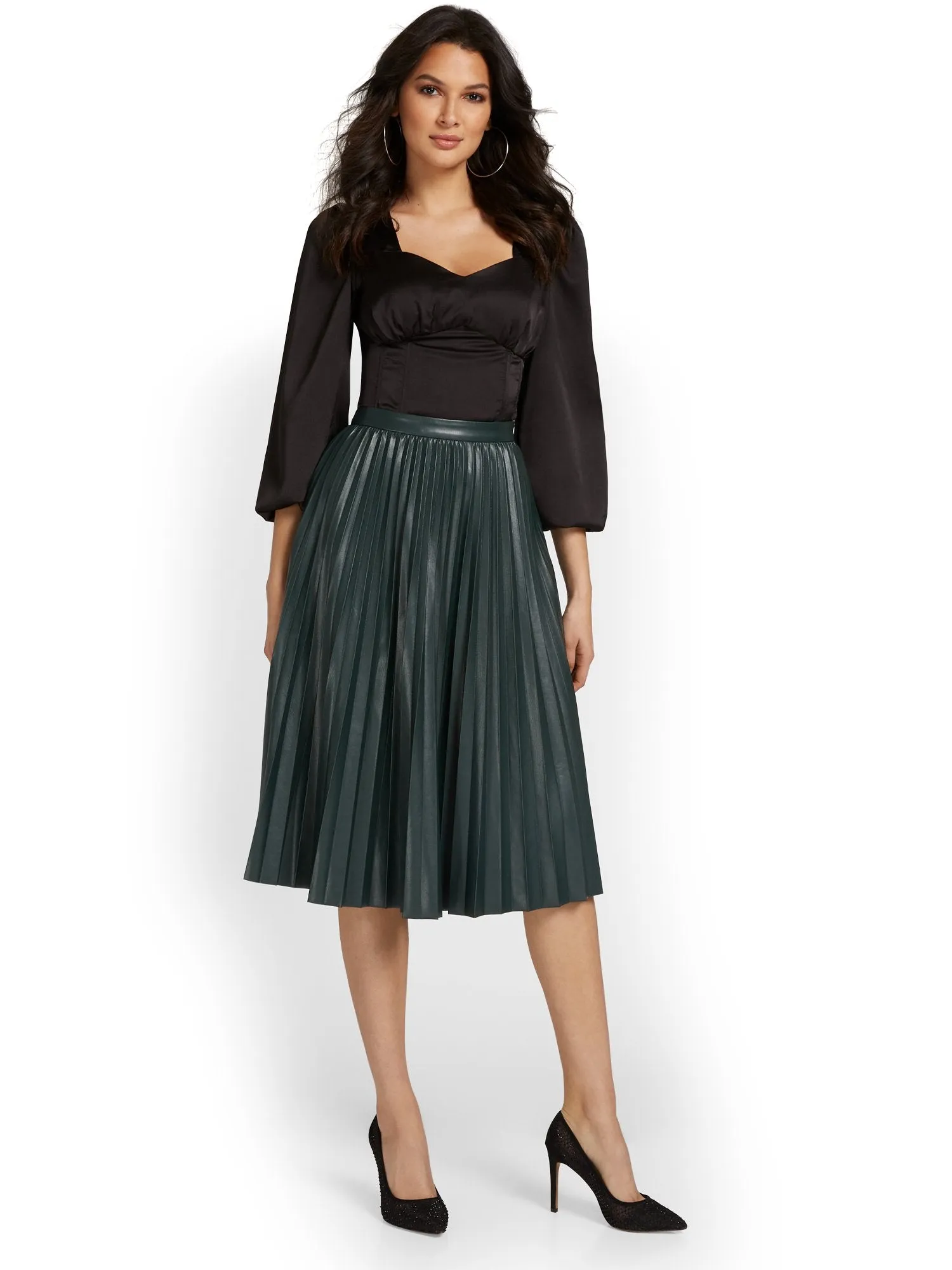 See And Be Seen Faux-Leather Pleated Midi Skirt - Brands We Love