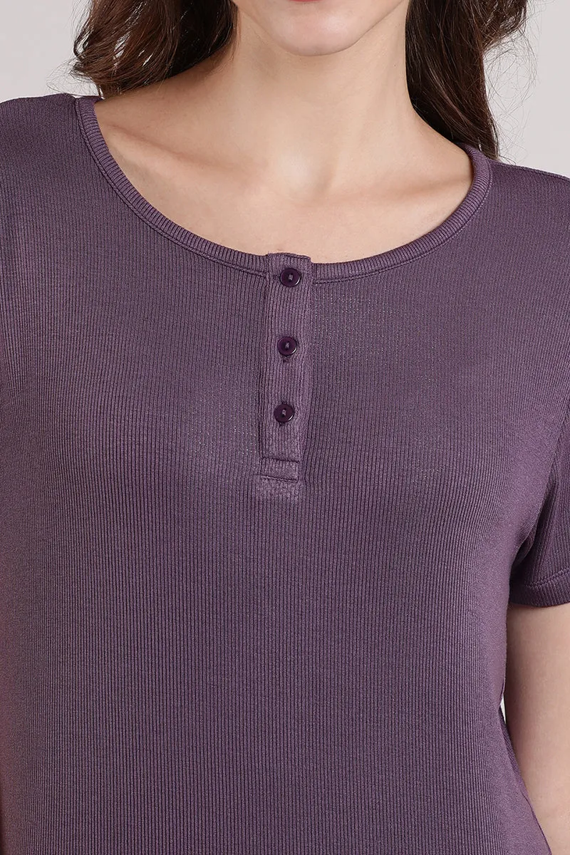 Serene Dream Henley Neck Tee - Vintage Violet