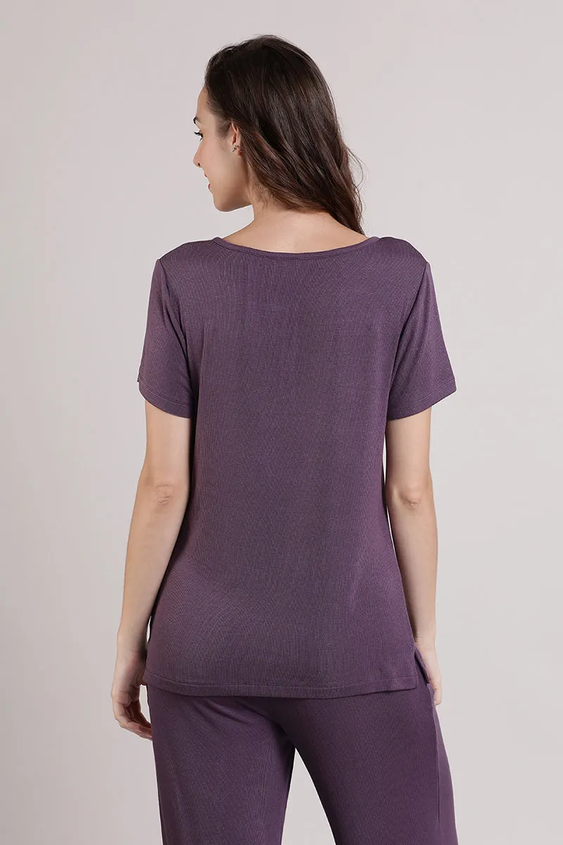 Serene Dream Henley Neck Tee - Vintage Violet