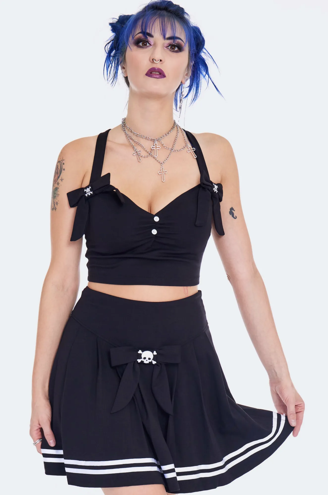 Spooky Sailor Babe Mini Skirt With Skull Bow