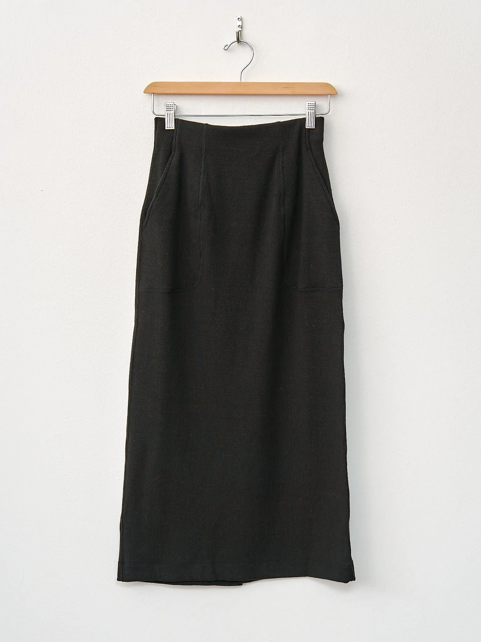 Stretch Raw Silk Ribbed Jersey Pencil Midi Skirt - Black