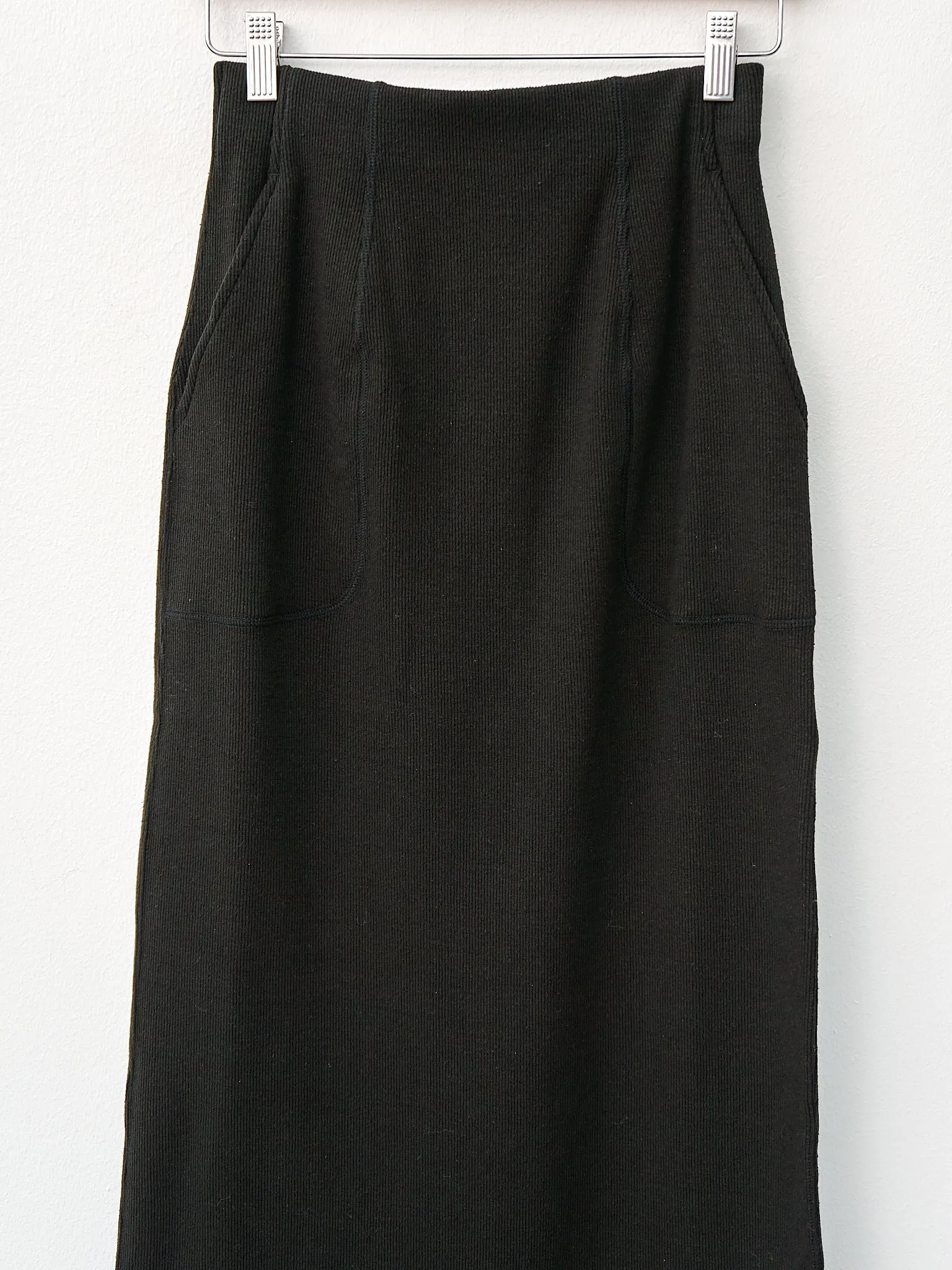 Stretch Raw Silk Ribbed Jersey Pencil Midi Skirt - Black