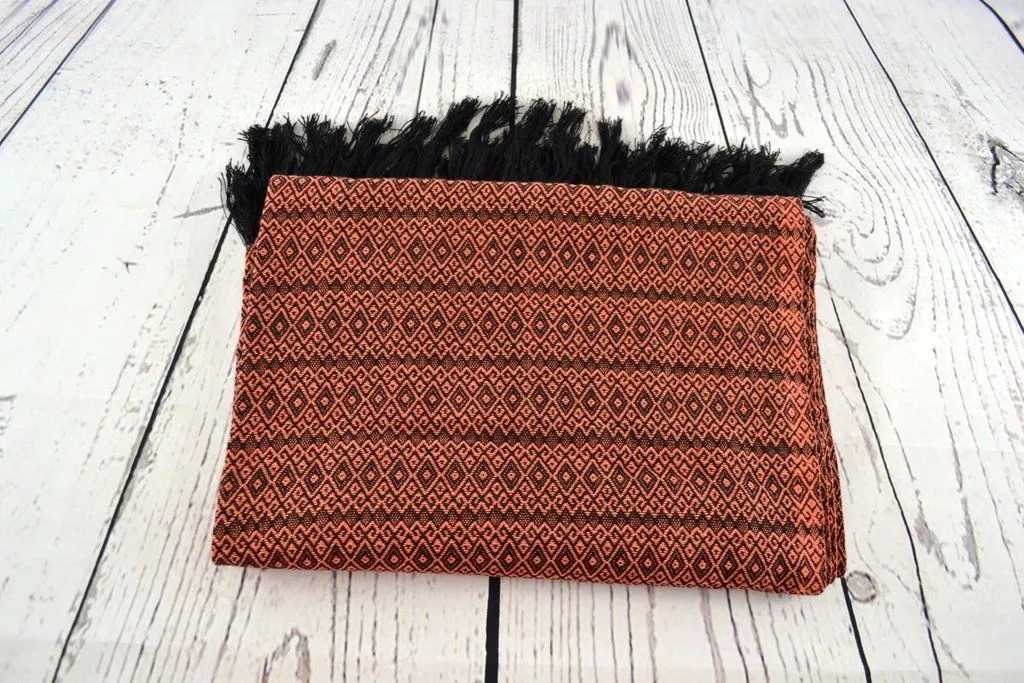 Sunset Orange Merida Rebozo Shawl Mexican Woven Blanket