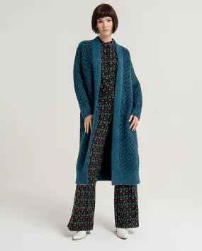 Surkana jacquard knitted jacket open blue