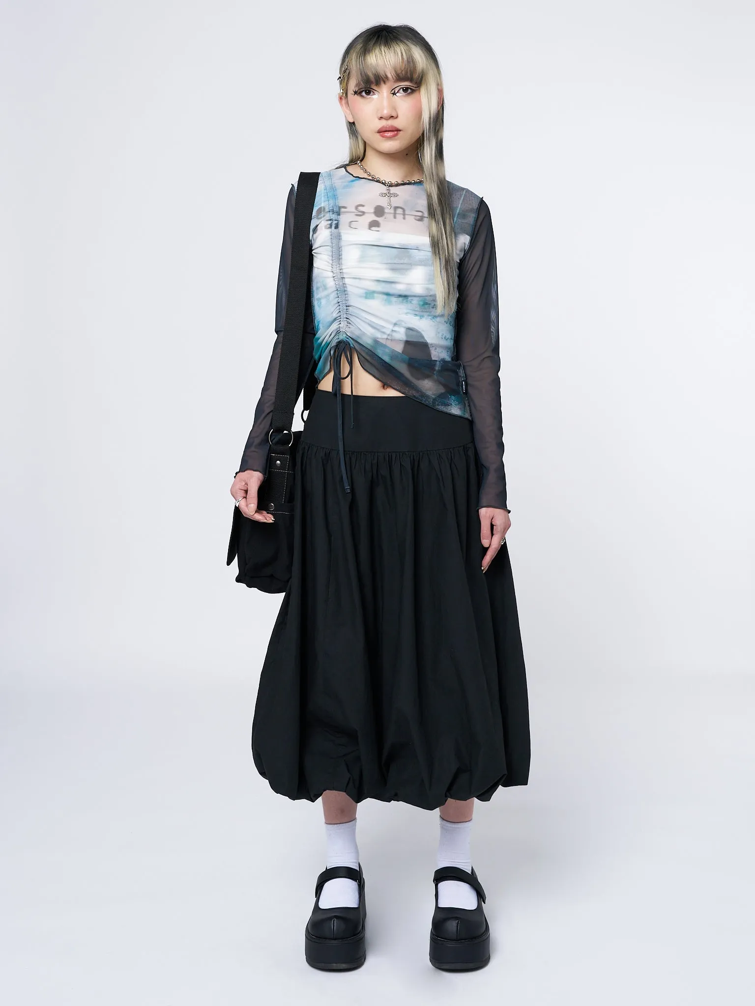 Suya Black Bubble Midi Skirt