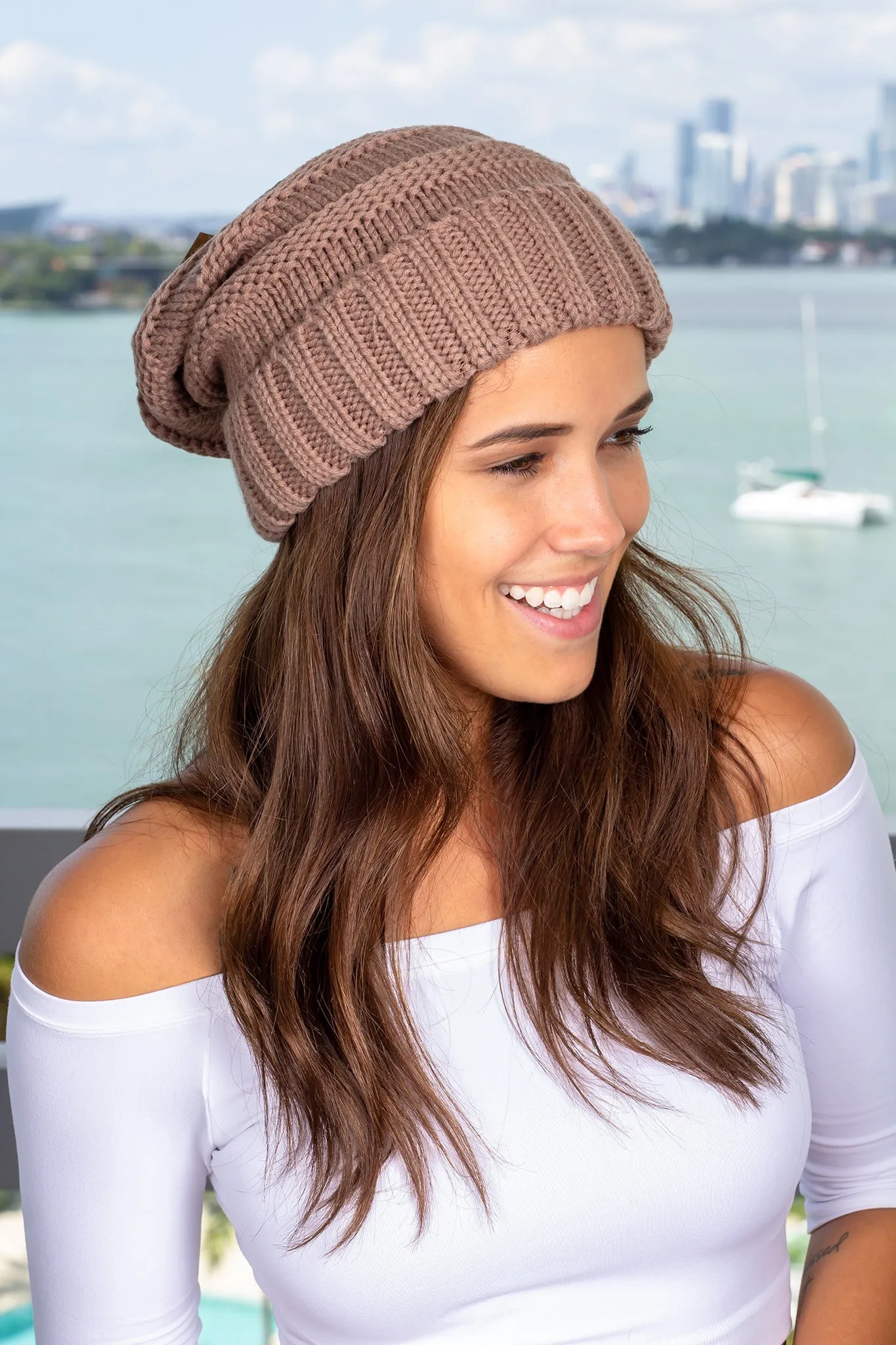 Taupe Slouchy Knit Beanie