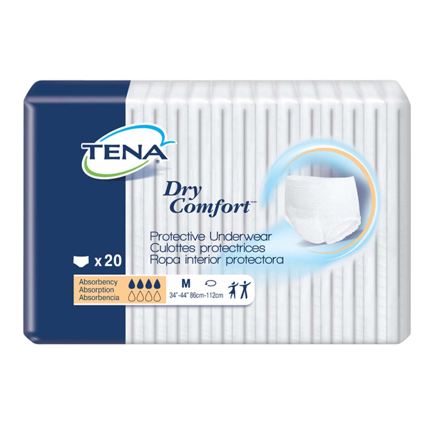 TENA Dry Comfort Protective Incontinence Underwear 34"- 44", Moderate Absorbency, Unisex, Medium