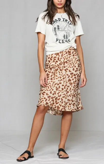 Thrill of the Chase Leopard Satin Midi Skirt