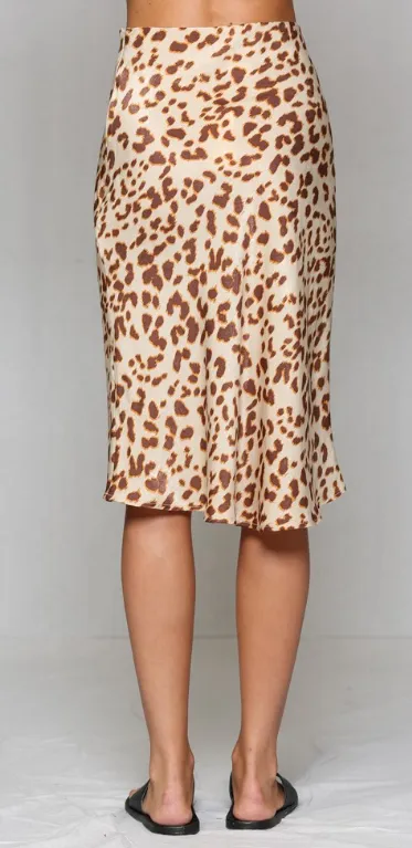 Thrill of the Chase Leopard Satin Midi Skirt