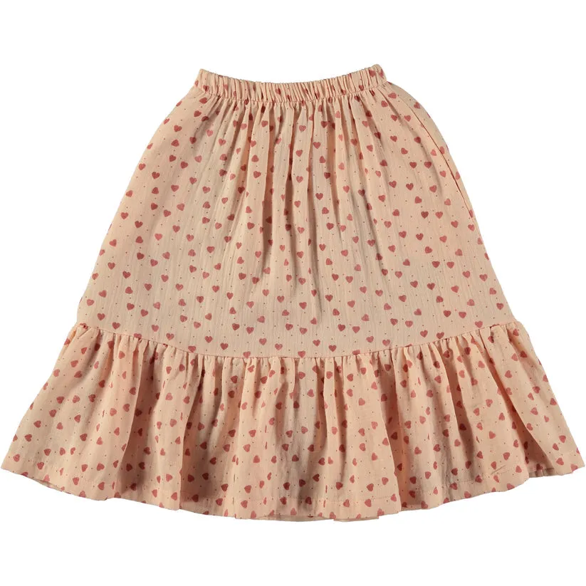 TOCOTO VINTAGE PINK HEART PRINT MIDI SKIRT