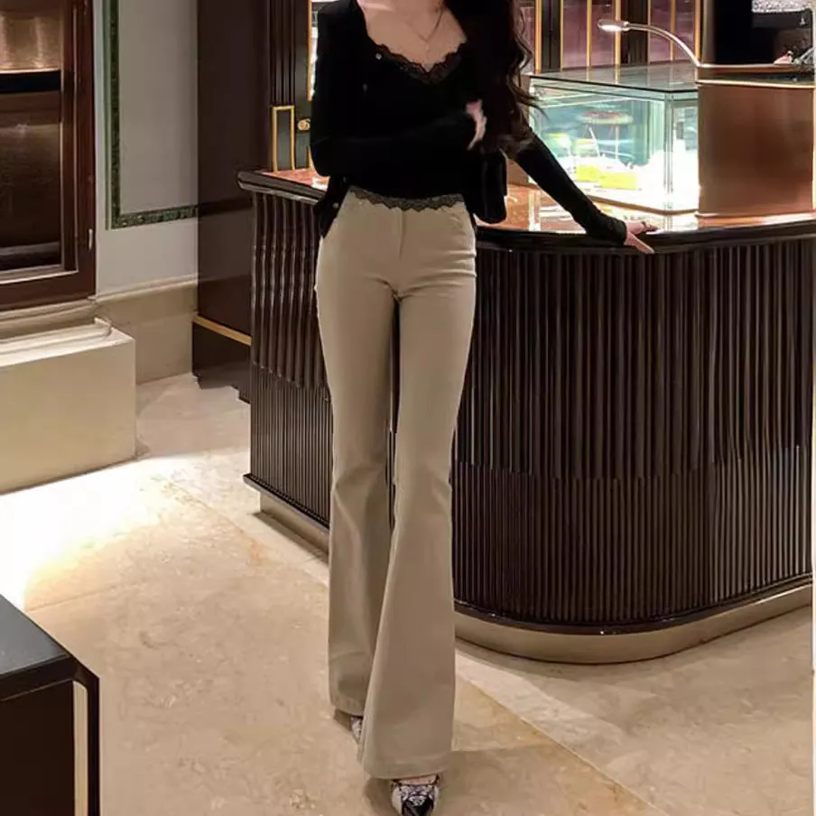 Toleet buisnesscore outfit women American Retro Khaki Skinny Jeans Women's Spring High Waist Niche Pants