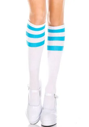 Triple Stripe [White/Neon Blue] | KNEE HIGH SOCKS