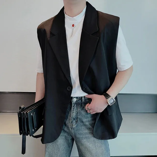 Turn-Down Collar Pockets Solid Vest