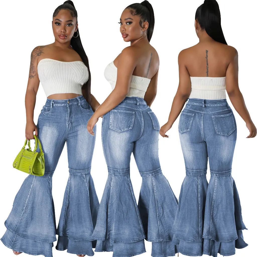 Uniwim fashion Fashionable All-Match Wide-Leg Washed Denim Stretch Flared Pants