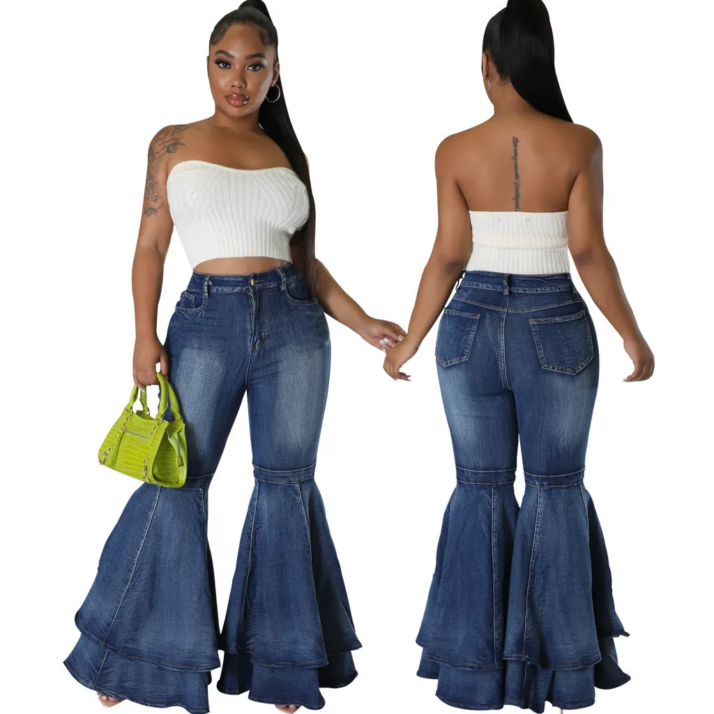 Uniwim fashion Fashionable All-Match Wide-Leg Washed Denim Stretch Flared Pants