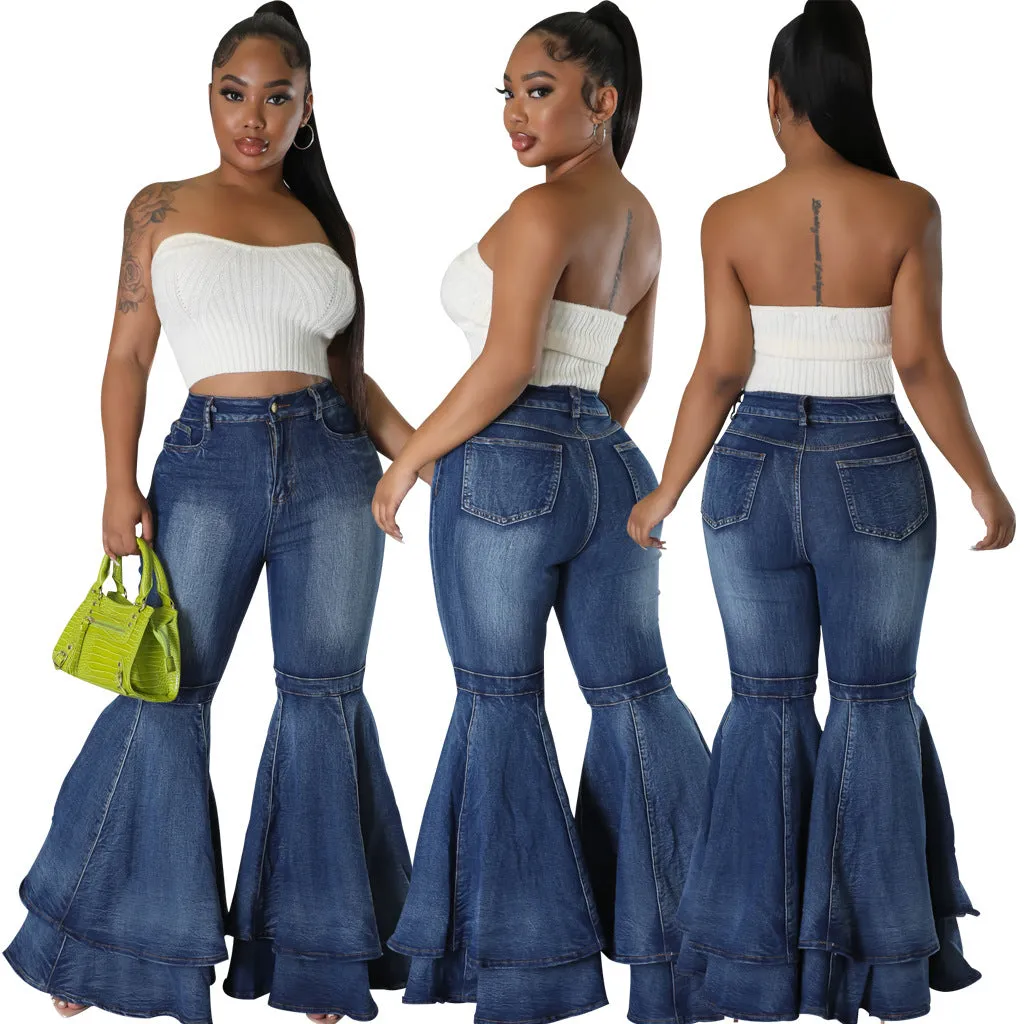 Uniwim fashion Fashionable All-Match Wide-Leg Washed Denim Stretch Flared Pants