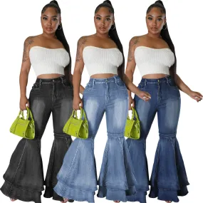 Uniwim fashion Fashionable All-Match Wide-Leg Washed Denim Stretch Flared Pants