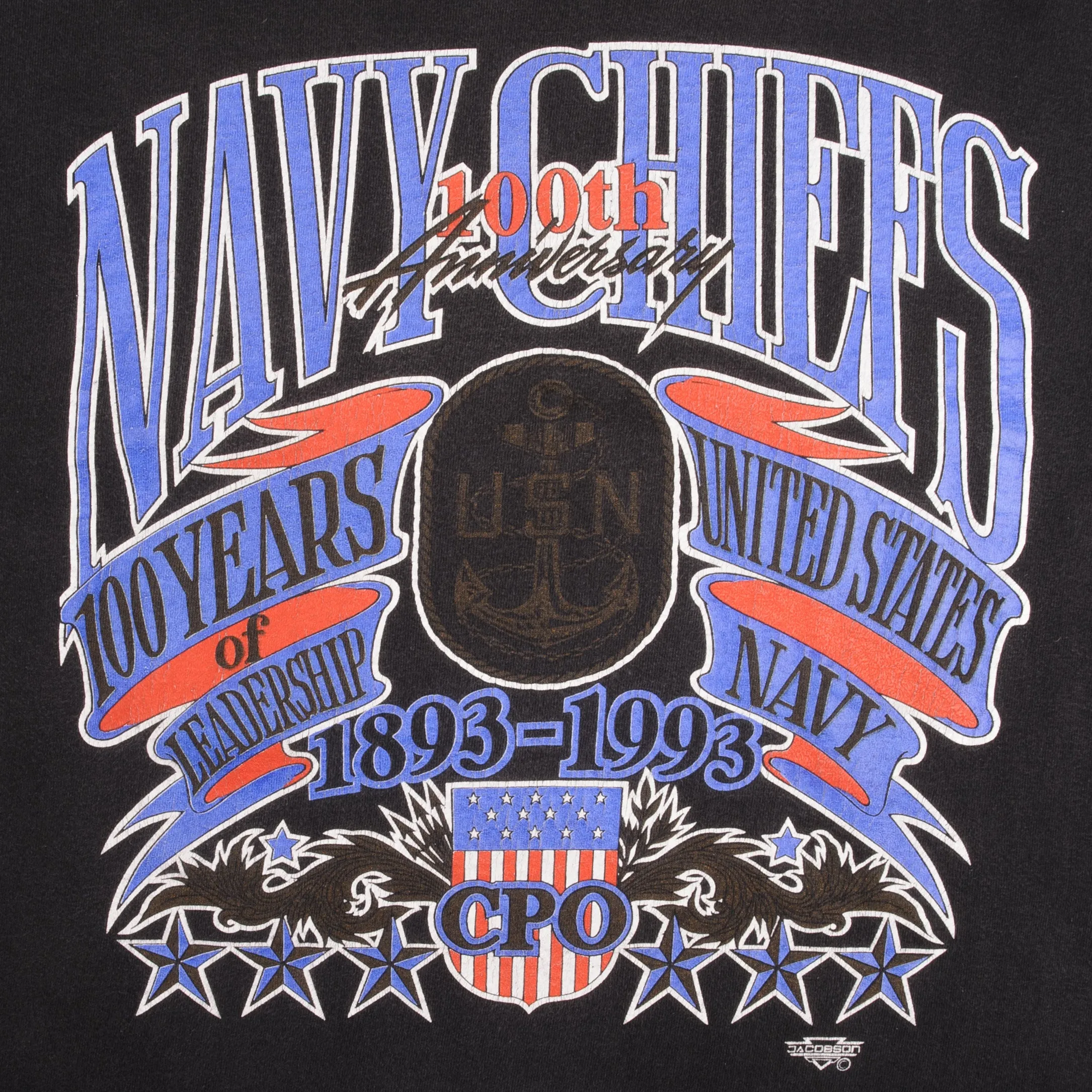 VINTAGE USN NAVY CHIEFS 100TH ANNIVERSARY 1893 1993 TEE SHIRT LARGE MADE IN USA