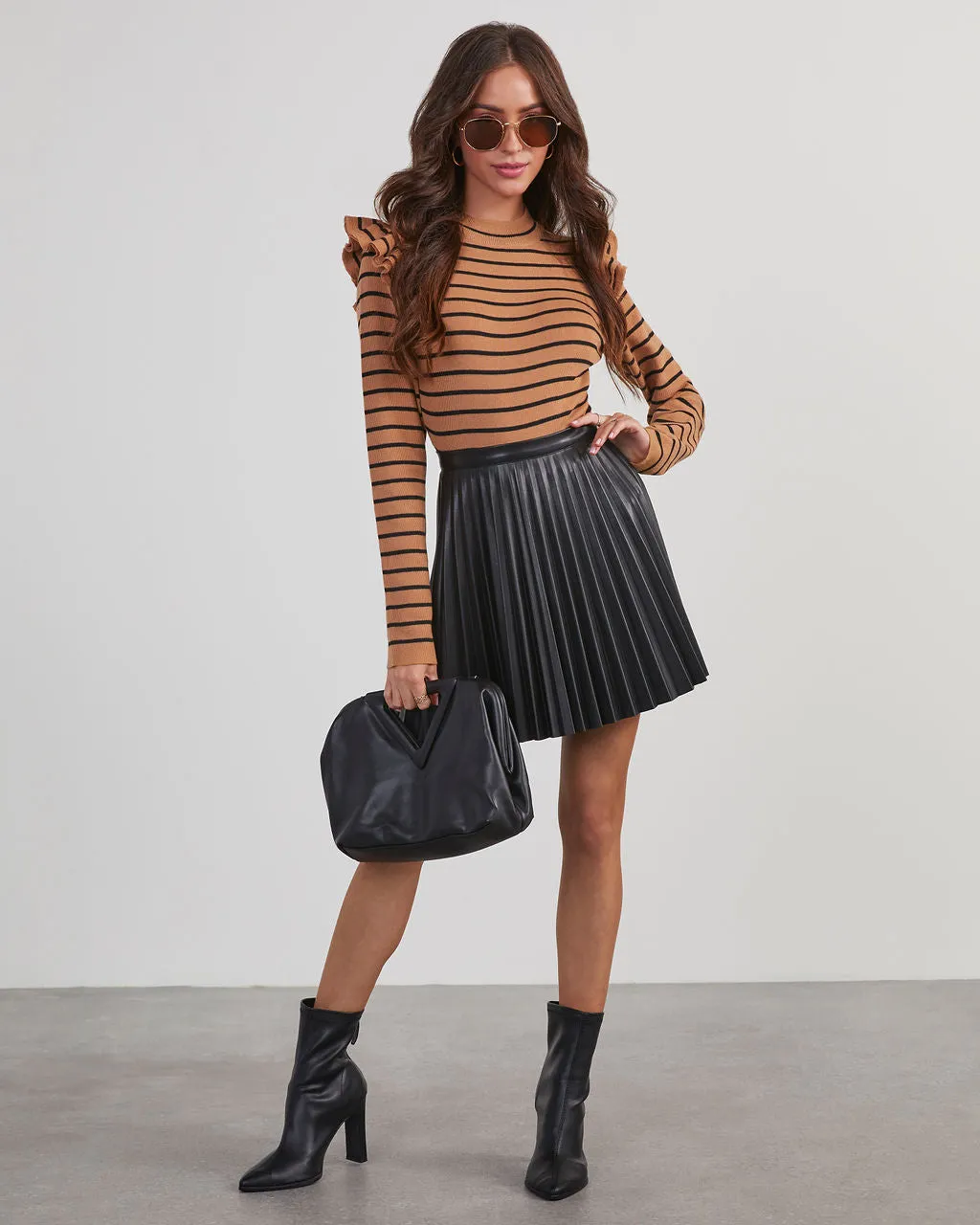 Vixen Pleated Faux Leather Mini Skirt