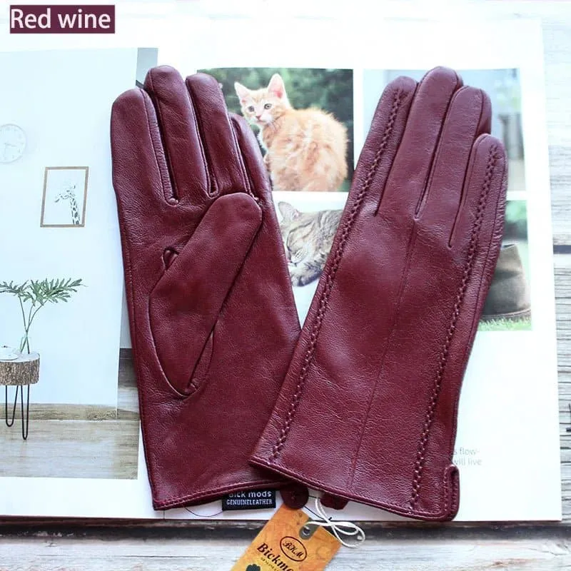 Warm Leather Gloves for Women - Genuine Leather with Polyester Lining - Stylish Fashion Gloves!