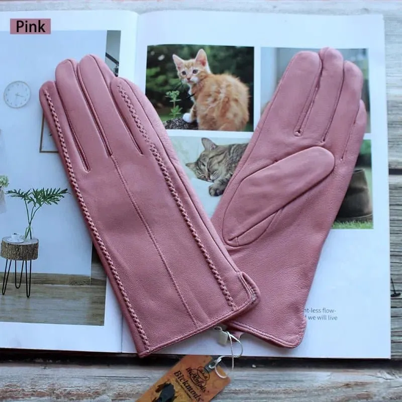 Warm Leather Gloves for Women - Genuine Leather with Polyester Lining - Stylish Fashion Gloves!