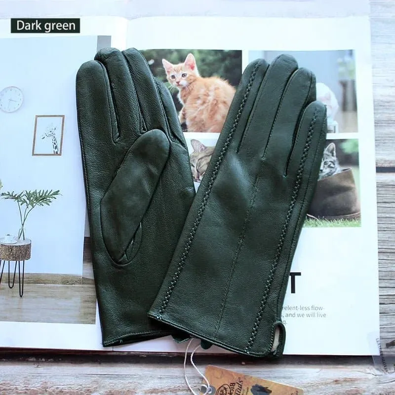 Warm Leather Gloves for Women - Genuine Leather with Polyester Lining - Stylish Fashion Gloves!