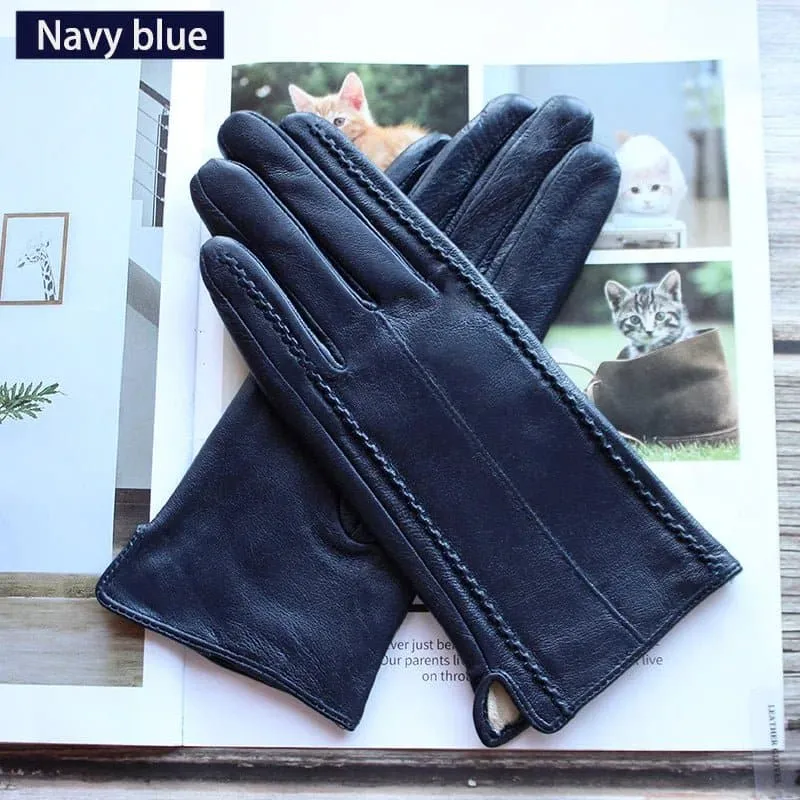 Warm Leather Gloves for Women - Genuine Leather with Polyester Lining - Stylish Fashion Gloves!