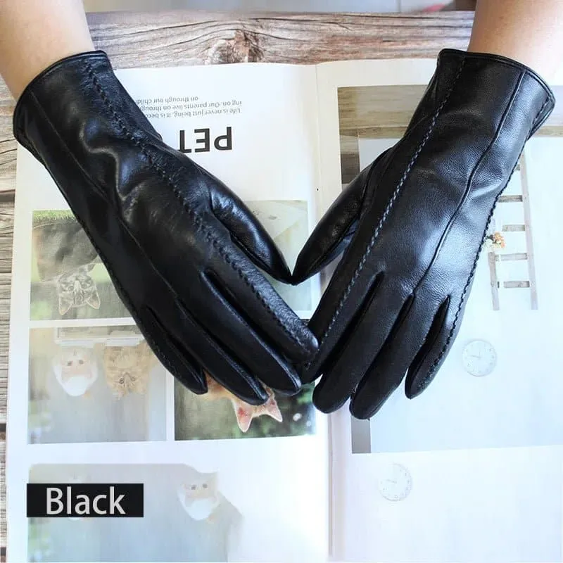 Warm Leather Gloves for Women - Genuine Leather with Polyester Lining - Stylish Fashion Gloves!