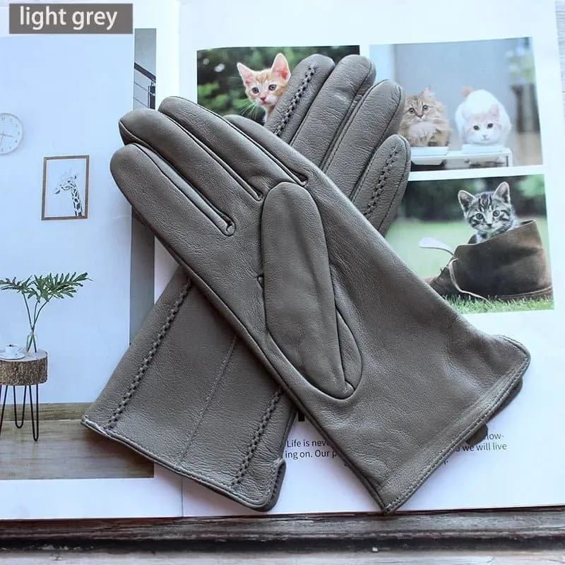 Warm Leather Gloves for Women - Genuine Leather with Polyester Lining - Stylish Fashion Gloves!