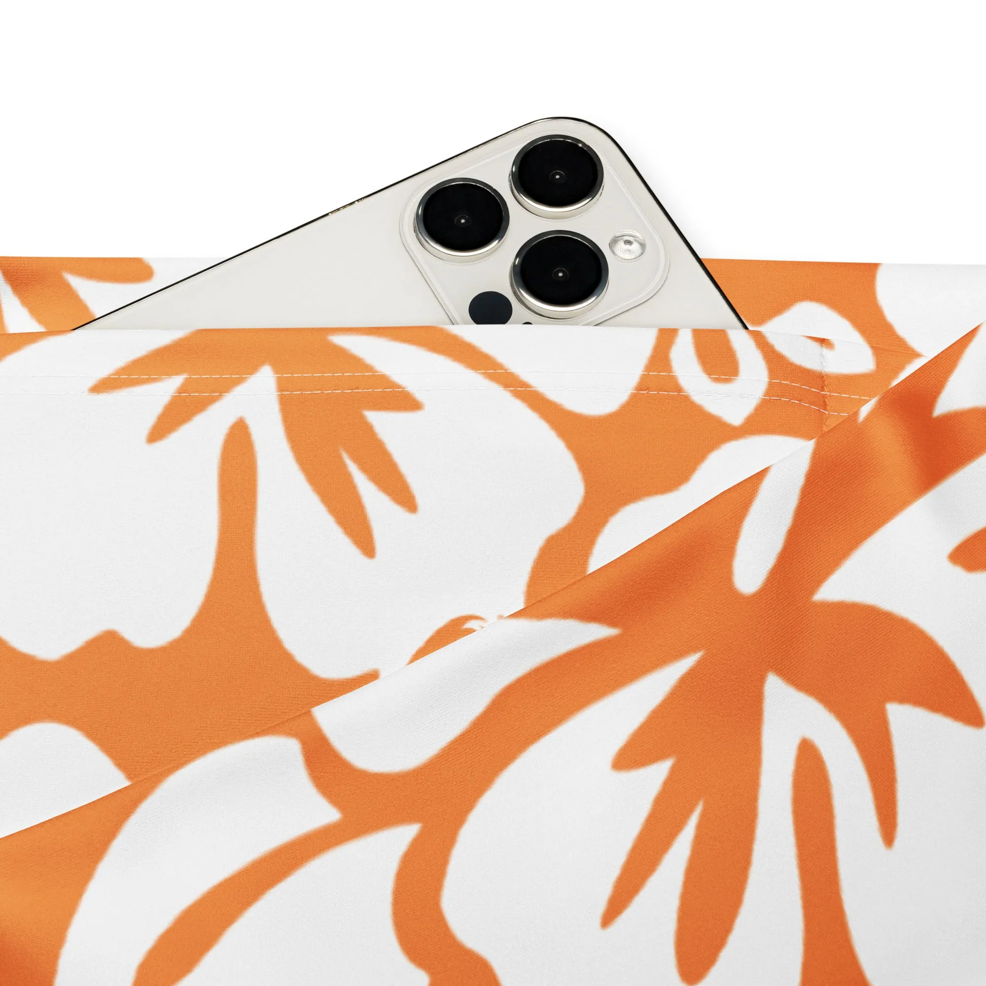 White and Orange Hawaiian Flowers Flare Leggings