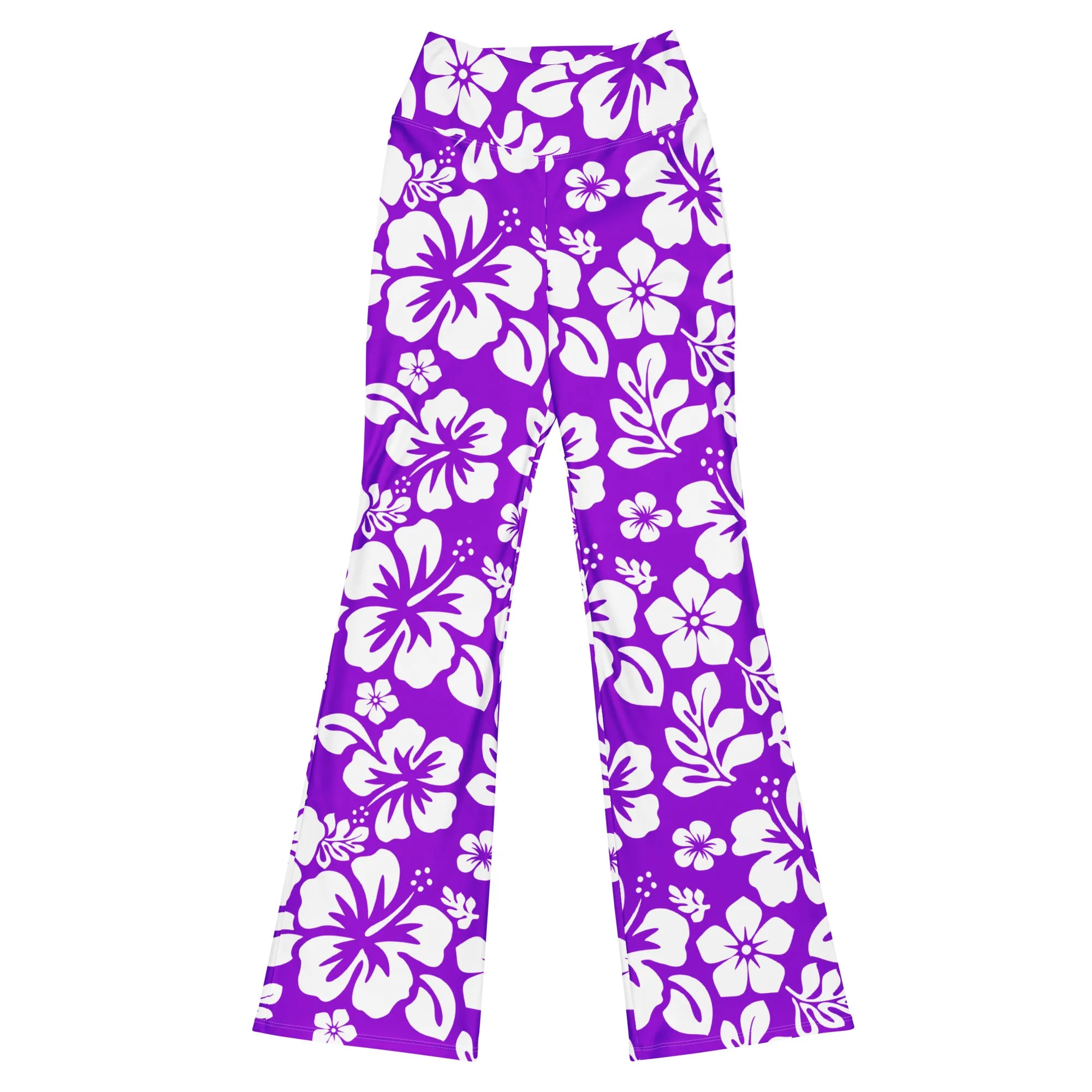 White and Purple Hawaiian Flowers Flare Leggings