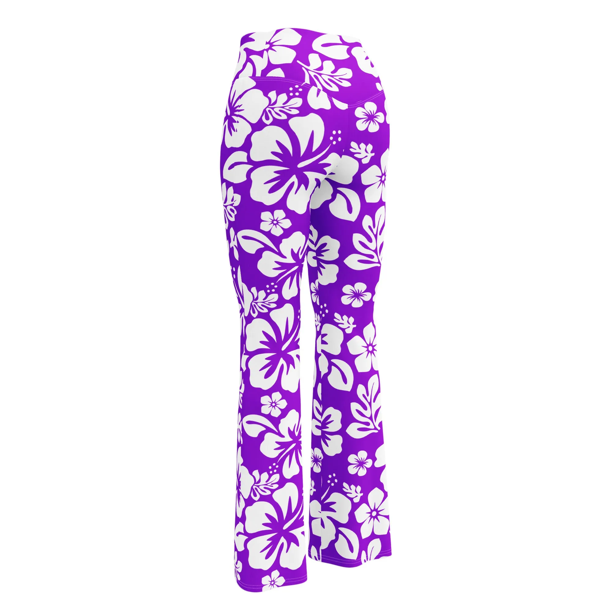 White and Purple Hawaiian Flowers Flare Leggings