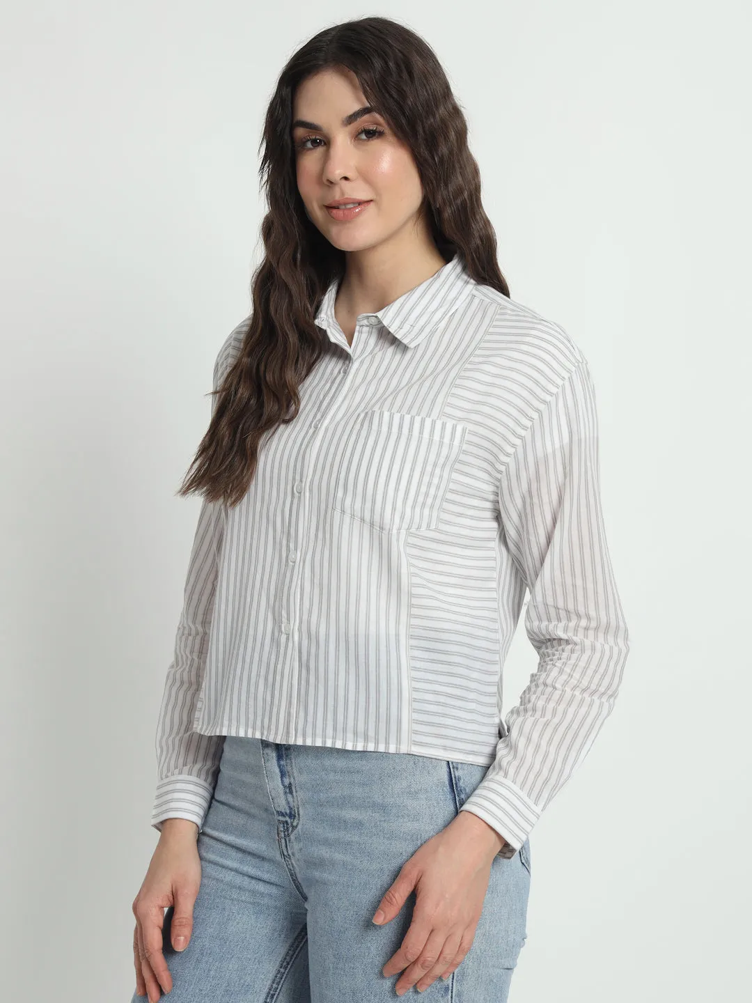 Women Classic Slim Fit Striped Cotton Casual Shirt