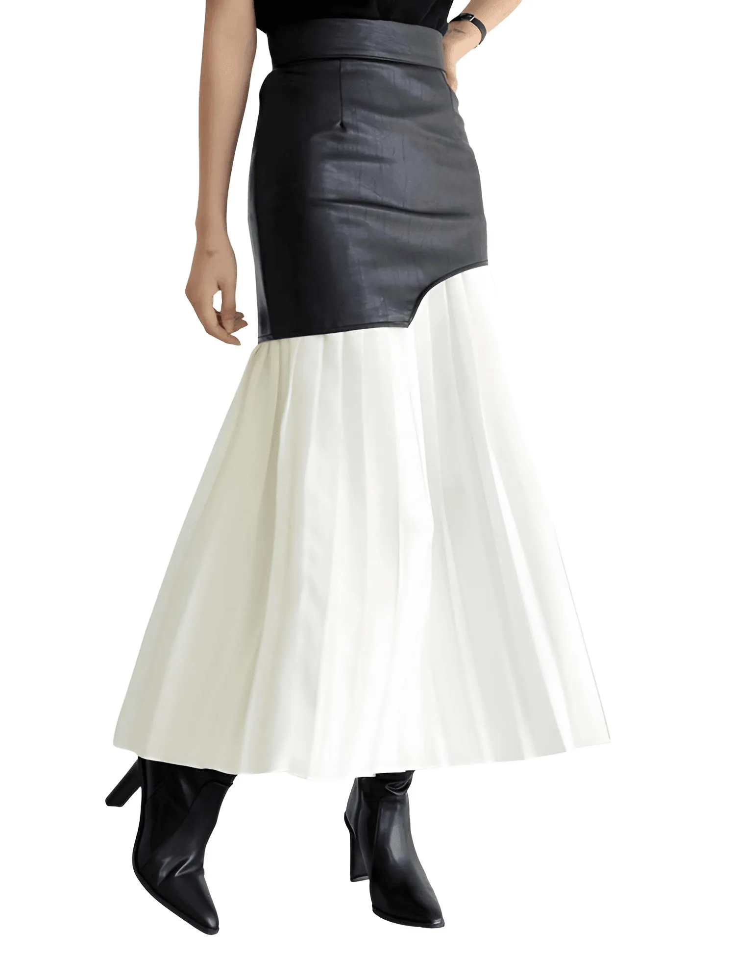 Women's Leather High Waist Patchwork Skirt