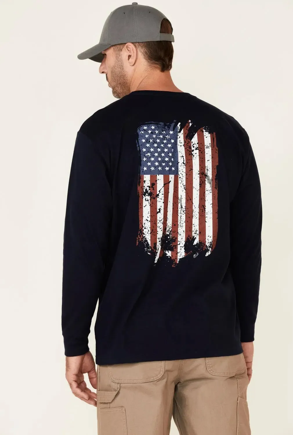 WRANGLER - FR Men's USA Skull Graphic Long Sleeve Work T-Shirt, Navy