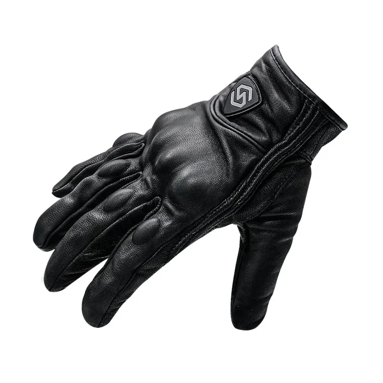 WUPP CS-1047A Motorcycle Racing Cycling Windproof Leather Full Finger Gloves, Size:L(Black)