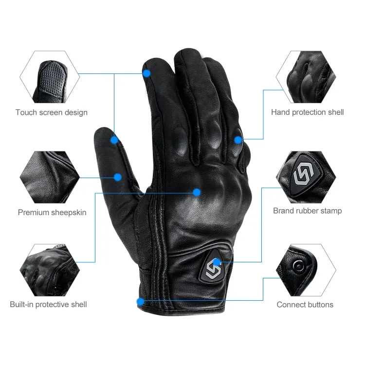 WUPP CS-1047A Motorcycle Racing Cycling Windproof Leather Full Finger Gloves, Size:L(Black)