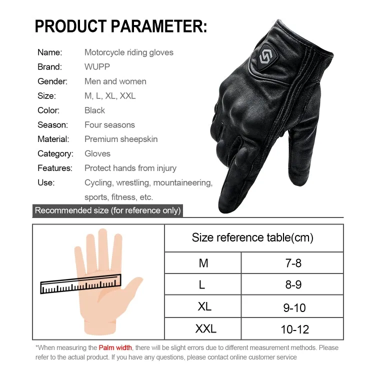 WUPP CS-1047A Motorcycle Racing Cycling Windproof Leather Full Finger Gloves, Size:L(Black)